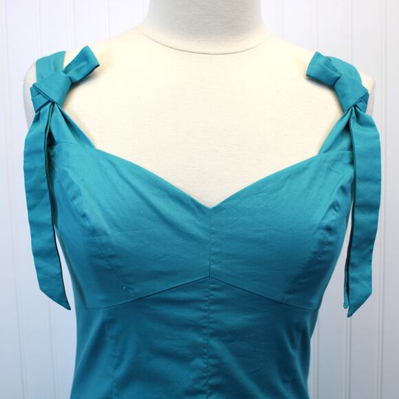 J. Peterman Womens 6 Sheath Dress Turquoise Blue Tie Shoulders Sweetheart‎ Neck - Picture 3 of 10